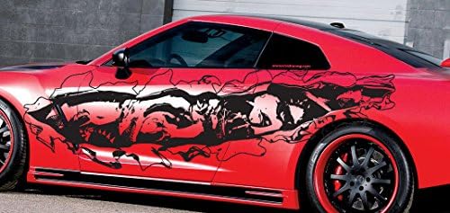 stickalz Angry Dragons Ripped Metal Checkered Flag Racing Drift Tuned Car Vinyl Graphics SUV tr1881