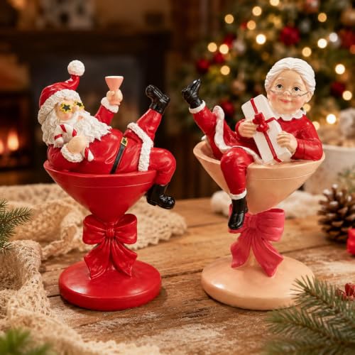 Santa and Mrs. Claus Figurines Set of 2, Resin Christmas Tabletop Decor - image 1
