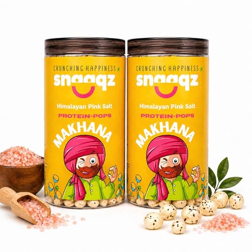 Image of SNAAQZ Himalayan Pink Salt Roasted Makhana | Light & Crunchy Snack with Natural Mineral-Rich Himalayan Pink Salt | Gluten-Free | High in Protein & Fiber | Healthy, Guilt-Free Snack (Pack of 2)