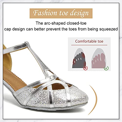 DKZSYIM Glitter Women Latin Dance Shoes Closed Toe Ballroom Salsa Tango Practice Performence Party Dancing Shoes,Model N5112