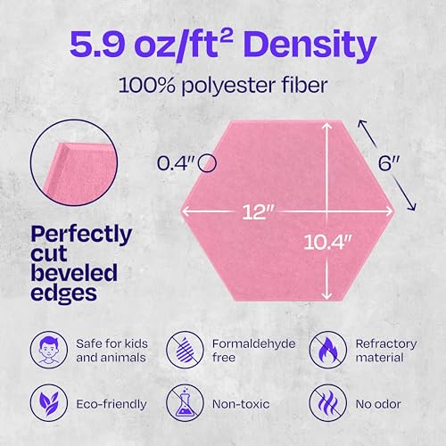 Image of Acoustic Panels 12-Pack Soundproof Wall Panels 12 inchX10.4 inchX0.4 inch Sound Panels High Density Sound Dampening Panels - [Chic Pink Hexagon]