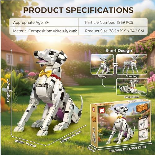 serfiman 1869+ PCS 3-in-1 Dalmatian Dog Building Blocks Set, Creative Transformable Pet Animal Model Kit Bricks, DIY Assembly Desktop Display Decor, Birthday for Teens Adults Pet Lovers — view 5