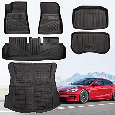 TAPTES Floor Mats Trunk Mat for Tesla Model 3 2023 2022 2021 Accessories, All Weather Tesla Model 3 Floor Mats Model 3 Trunk Mat Front Rear Cargo Rear Tray Liner Interior Model 3 Accessories 2021-2023 Cover