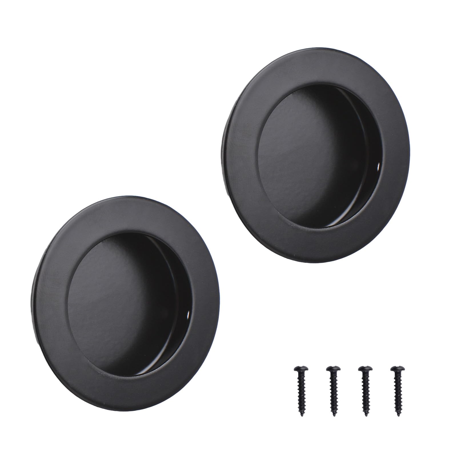 MOROBOR Round Finger Pull, 2 Pack Black Flush Pulls Recessed Handles Stainless Steel Invisible Door Handle for Sliding Barn Drawer Cupboard Wardrobe/60mm — image 1