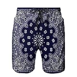 Amextrian Mens Quick Dry Swim Trunks with Mesh Lining,Bandana Navy Blue and White,Summer Surf Long Beach Pants Board Shorts Bathing Suits XL