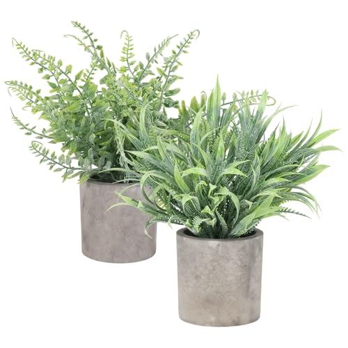 Meinature 2 Pack Life-Like Potted Fake Plant, Artificial Plants Indoor, Artificial Frost-Hung Green Plants, Eco-Friendly Gray Pot, No Need for Maintenance, Ideal Decor for Home and Office