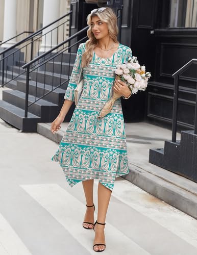 Image of Zeagoo Midi Dresses Women 2026 Dress 3 /4 Sleeve Casual Dresses with Pockets A Line Summer Beach Sundress