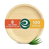 ECO SOUL 100% kompostierbare 20 cm, runde Palmblatt Teller [100 Stück] I Premium Palmblatt Geschir I Robuste, Bio Einweg Teller wie Bambus I Runde Einweg Teller