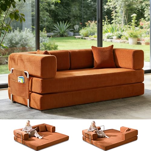 GEARIVY Folding Sofa Bed Convertable Corduroy Couch King Size Floor Sleeper 4-in-1 DIY Combination Modular Sofa Fold Out Futon Lounge Comfy Foldable Lazy cama for Living Room
