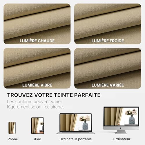 Image of Joydeco Beige Thermal Blackout Curtain, 140 x 225 cm, Anti-Foid and Heat Insulated, Noise Proof, Anti-UV, Hidden Tabs and Rod Pocket for Living Room, Bedroom, Balcony - 2 Pieces