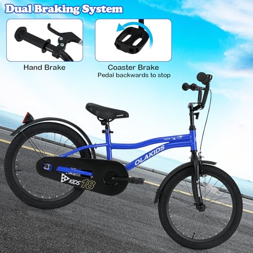 Image of Olakids Kids Bike, 12 14 16 18 Inch Toddlers Bike with Training Wheels Safety Bell Adjustable Seat and Handlebar, Handbrake and Coaster Brake, Children's Bicycle for Boys Girls