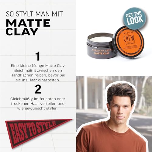 AMERICAN CREW – Matte Clay, 85 g, Stylingclay für Männer, Haarprodukt mit mittlerem bis starkem Halt, Stylingprodukt für optimale Formbarkeit, Struktur & mattes Finish