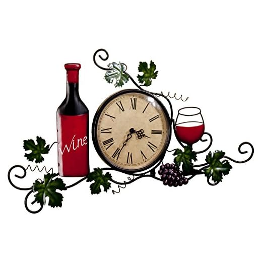 Fox Valley Traders Wine Wall Clock, Roman Numeral, 6 ¼ Diameter Clock Face, Wall Décor, Green, One Size Fits All
