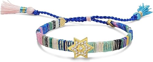 Miniatura 17 de Alef Bet by Paula Macrame Friendship Bracelet in Shades of Blue with Gold-plated Jewish Star of David Charm