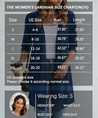 Image of YSYOKOW Womens Open Front Long Cardigan 3 /4 Sleeve Lightweight Knit Cardigan Casual Layering Spring Summer