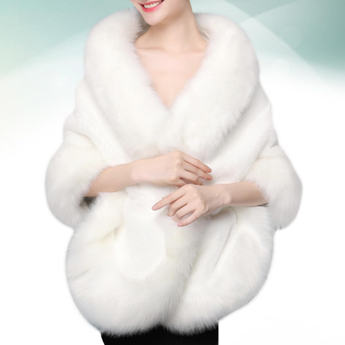 DECHOUS Chal Capa Elegante y Cálida Boda Invierno de Felpa Blanco para Mujer para Fiesta Nupcial y Vestido de Novia
