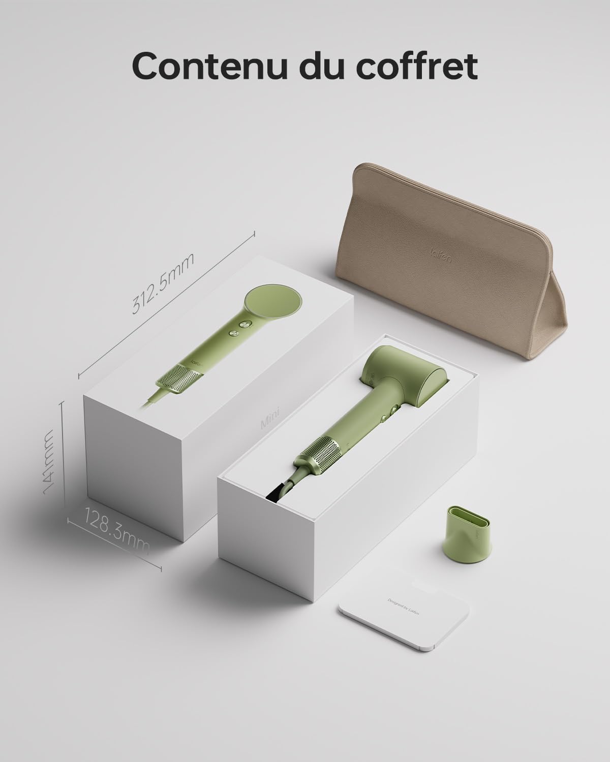 Laifen Mini Seche Cheveux de Voyage avec Sac, 110 000 tr/min, 299g, Vert | 110k Tr/Min, Sèche Ionique Voyage, 200M Ions Nég., 61dB, Étui Inclus.