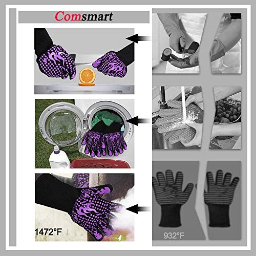 Image of Comsmart BBQ Gloves, 1472 Degree F Heat Resistant Grilling Gloves Silicone Non-Slip Oven Gloves Long Kitchen Gloves for Barbecue, Cooking, Baking, Cutting