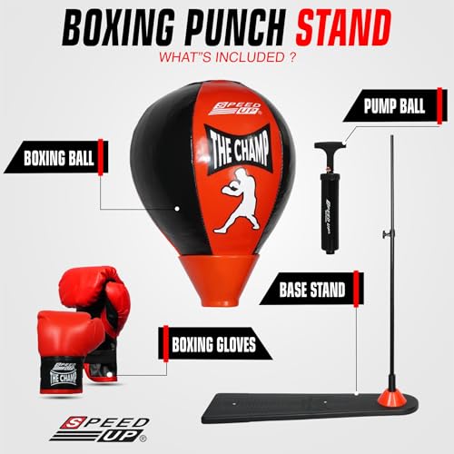 Image of SPEED UP Champ Boxing Punching Stand Set with Punching Gloves & Pump (Age Group 3 to 12 Years, Multicolour)