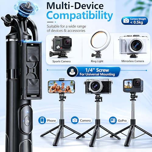 Image of S15 Selfie Stick Tripod 360 Rotation, Extendable Upto 62 inch Tripod Stand for Phone /Action Camera /DSLR Camera, Photoshoot Perfect for Vlogging
