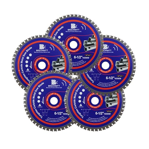 6-1/2" Metal Cutting Circular Saw Blade - BRSCHNITT 5pcs Tungsten Carbide Tipped TCT Saw Blades for Iron, Iron Pipe, Ferrous Metals 48T Arbor:4/5"-5/8"