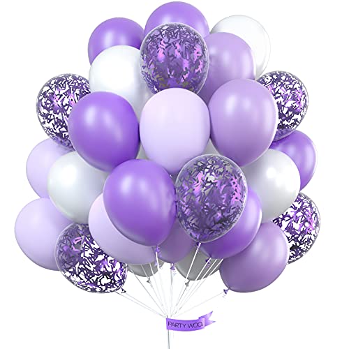 PartyWoo Lot de 70 ballons violets - Pour fête - Violet foncé - À l'hélium - Pour décoration de fête prénatale Lilas