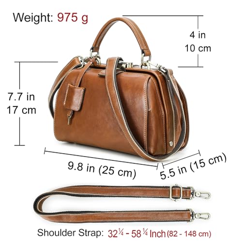 Image of CONTACTS Doctor Bag Purse for Women Luxury Leather Handbag with Lock Shoulder Bag Vintage Top Handle Bag