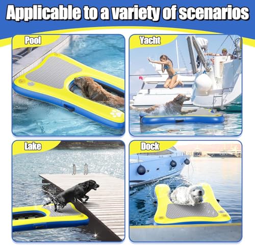 Inflatable Dog Pool Float Dock Platform for Dogs, Dog Pool Ramp Ladder with Non Slip Steps | Dog Floats Water Ramp for Boat, Inground Pool (for Large Dogs Up to 240 lbs)