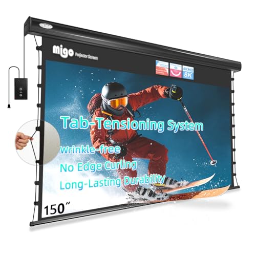 Image of MIGO 150 Inch Pull Down Projector Screen,with Grey Crystal 2.0 Gain Partial Ambient Light Projector Screen Wall /Ceiling Mount for Ultra Short Throw Projector Movie Home Theater Cinema(Black Housing)