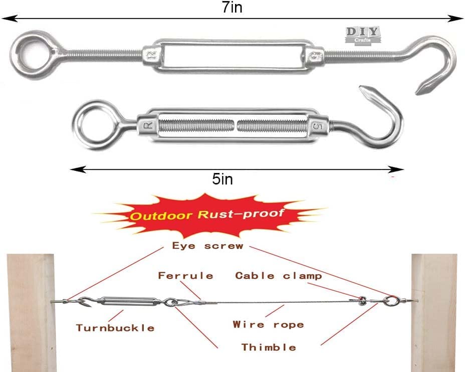 Image of DIY Crafts Pack of 1 Set, Stainless Steel Kit, Turnbuckle Tension Wire Rope Eye & Hook, Wire Rope Cable Clip Clamp, Thimble & Other Accessories 1 Set Con(Pack of 1 Set, Stainless Steel Kit)