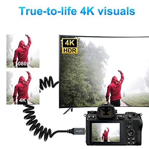 Twozoh Kabel spiralny Micro HDMI na HDMI, zwijany kabel micro HDMI do Full HDMI, obsługa HDMI 2.0, 3D 4K UHD, 1080p (rozszerzenie do 1,5 m)