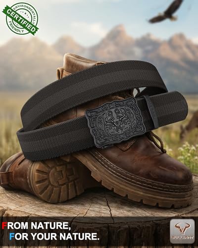BULLIANT Men Belt, Ratchet Belt Stretch Nylon Snug Fit For Jean Cow Boy Golf 1 3/8-Cut For Fit(Black/Dark Gray,34\"-38\" Waist Adjustable)