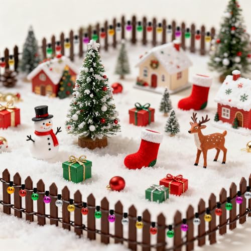 Weihnachten Miniatur-Gartenzaun Holzzaun Flexibler Miniatur-Zaun, 100cm*5cm Miniatur Zaun Gartenzaun Holz, verwendet für Miniaturlandschaft Puppenhaus Blumentopf Fee Garten Wichteltür dekoration