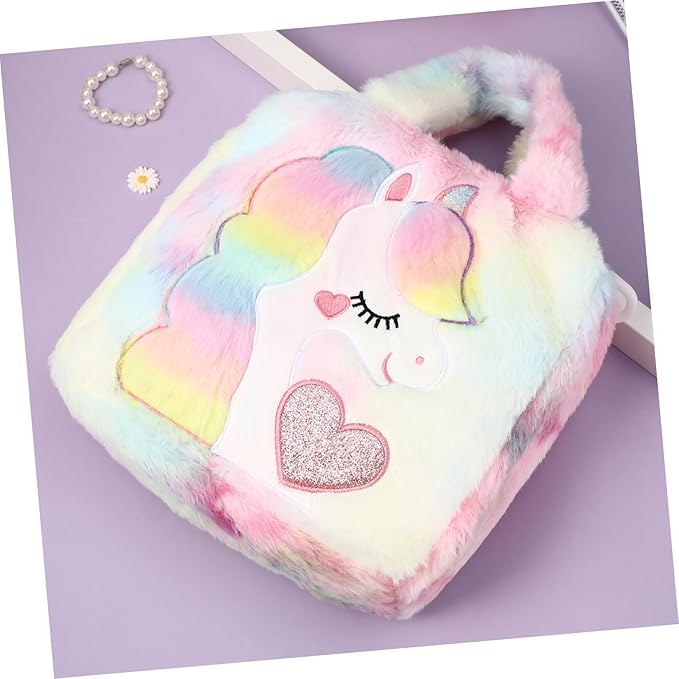 Image of Unicorn Cute Soft Crossbody Backpack /Unicorn Soft Fur Bag /Standard Backpack /School Bag /Multicolor /Soft Faux Fur Cute Purse For Girls & Women (Pack of 1)