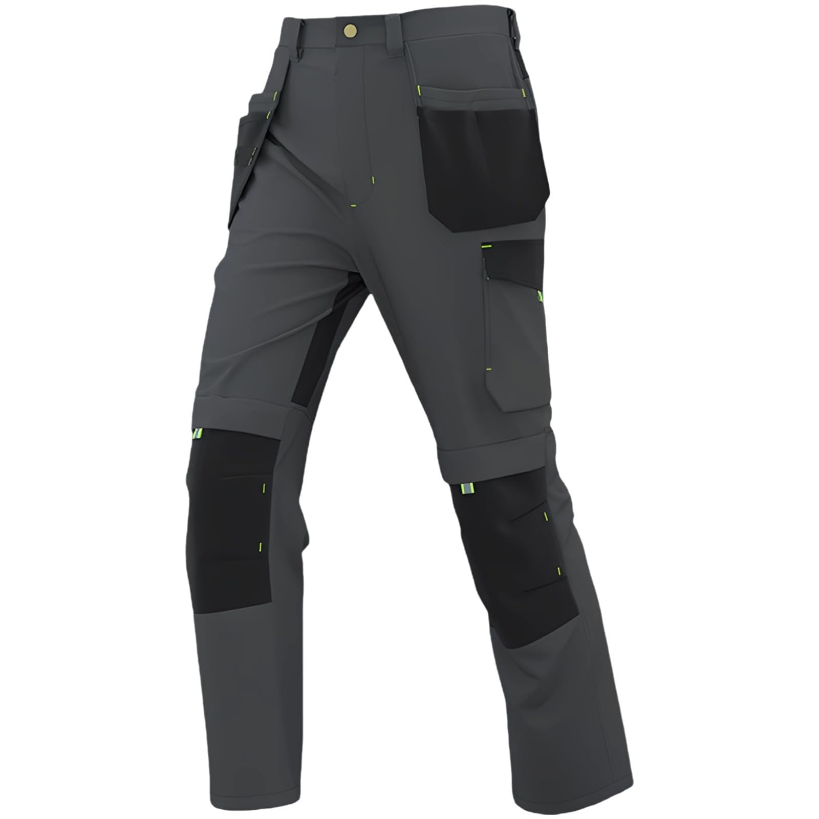 Pantaloni cargo da uomo per edilizia, design elastico multi tasche, robuste ginocchia rinforzate, grigio