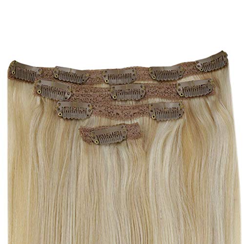 4Pcs Clip in Human Hair Extensions Color #16P22 Golden Blonde and Medium Blonde 100% Remy Human Hair Straight Hair Extension 20inch 65g