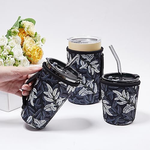 Image of 3Pk Reusable Iced Coffee Sleeves, Neoprene, Floral Fits 16-32oz Hot /Cold