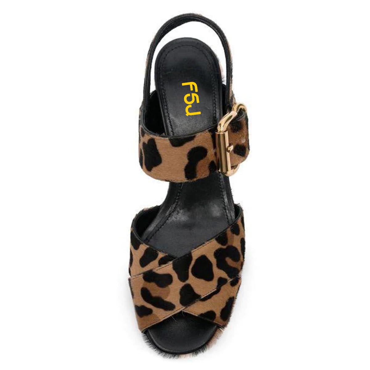 FSJ Women Peep Toe Chunky High Heels Platform Sandals Ankle Strap Velvet & Suede Summer Dress Wedding Prom Shoes Size 4-15 US: 13 Leopard Print