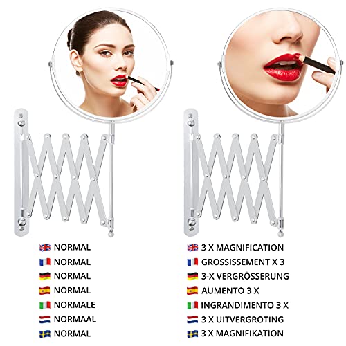 Belle Vous Chrome Muur Monteerbare Uitrekbare 360° Swivel Spiegel – 3x Versterking – 22 x 21,7 cm – Dubbelzijdig… - Image 5