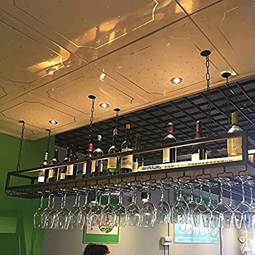 Monseg Ceiling Shelf Hanging Wine Rack, With Glass Holder And Shelf, With 1M Long Iron Chain Industrial Retro Shelves, Bar/Kitchen Wooden Storage Stand (Size : 100Cm) (60Cm) #TOP1