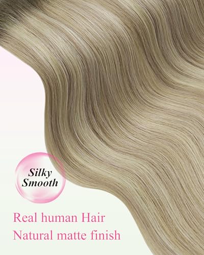 Image of YoungSee Human Hair Tape in Extensions Blonde, Balayage Tape in Hair Extensions, Ash Blonde Ombre Platinum Blonde, Invisible Tape-in Hair Extension, for All-day Wear, 18 Inch 50g 20pcs