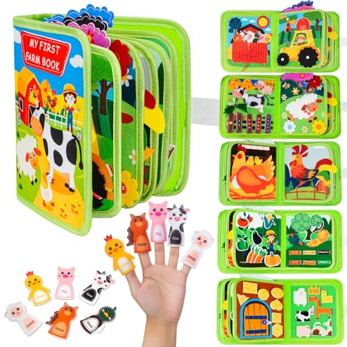 Busy Book for Toddlers 1-3 Montessori Busy Board for 1 Year Old Boy Girl Gift Farm Animal Sensory Toys Educational Learning Quiet Airplane Travel Activity Books First Birthday Gifts