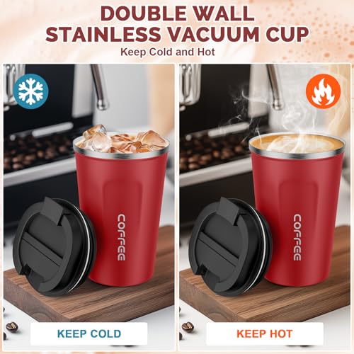 Image of MOMSIV 12oz Travel Mug, Insulated Coffee Cup with Leakproof Lid, Vacuum Stainless Steel Double Walled Reusable Tumbler for Hot and Cold Water Coffee and Tea In Travel and Car
