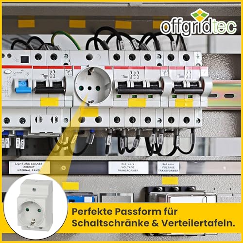 Offgridtec Schuko Steckdose für Hutschiene 16A 230V 2P+E - Einbausteckdose für Verteilereinbau, Schaltschrank Zählerschrank Schutzkontaktsteckdose für 35mm DIN Trägerschienenmontage (Grau)
