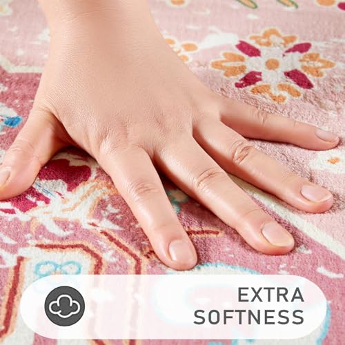 Aldopein B-3X5-PINK TIGER PERSIAN Tribal Rugs, 3X5 Pink Boho Small Area Rugs For Bathroom Kitchen Small Indoor Entryway Rug Modern Vintage Distressed Summer Tropical Jungle Carpet Non-Slip Washable thumb #3