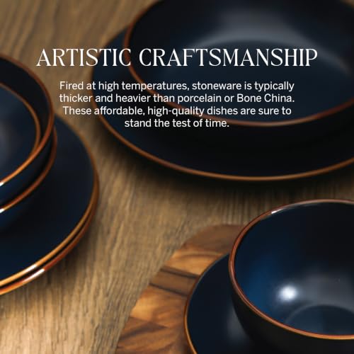 Image of Stone Lain Brasa Stoneware 32 Piece Modern Dinnerware Sets, Plates and bowls, Service for 8, Blue, Microwave & Dishwasher Safe