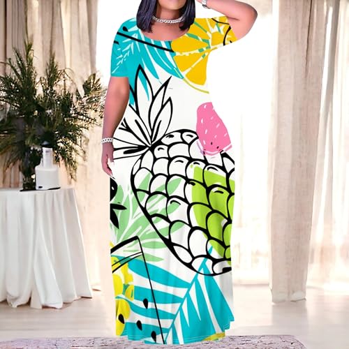 Image of SUZONANA Plus Size Maxi Dresses for Curvy Women T-Shirt Dresses Summer Sun Dresses Long Oversized Resort Wear Neon Cruise Outfits, 6X-Large, Fruit