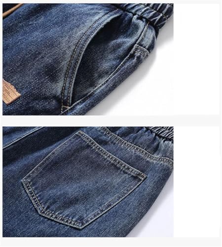 Men's Straight Leg Loose Elastic Waist Drawstring Casual Denim Pants Simple Solid Color Denim4