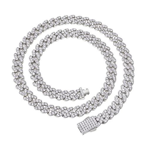 Image of Iced Classic Spring Clasps 9mm Cuban Link Chain Necklace /Bracelet, Everlasting Shine 14k Gold /Silver Plated Diamond Choker, Prong-Setting 5A Cubic Zirconia Hip Hop Jewelry For Men Women with Gift Box