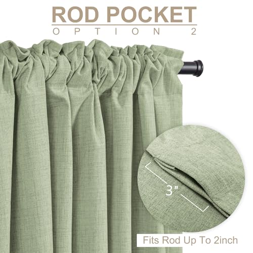 Image of 100% Blackout Shield Linen Blackout Curtains for Bedroom 84 Inches Long, Back Tab /Rod Pocket Living Room Drapes, Thermal Insulated Blackout Curtains 2 Panels Set, 50 inch W x 84 inch L, Sage